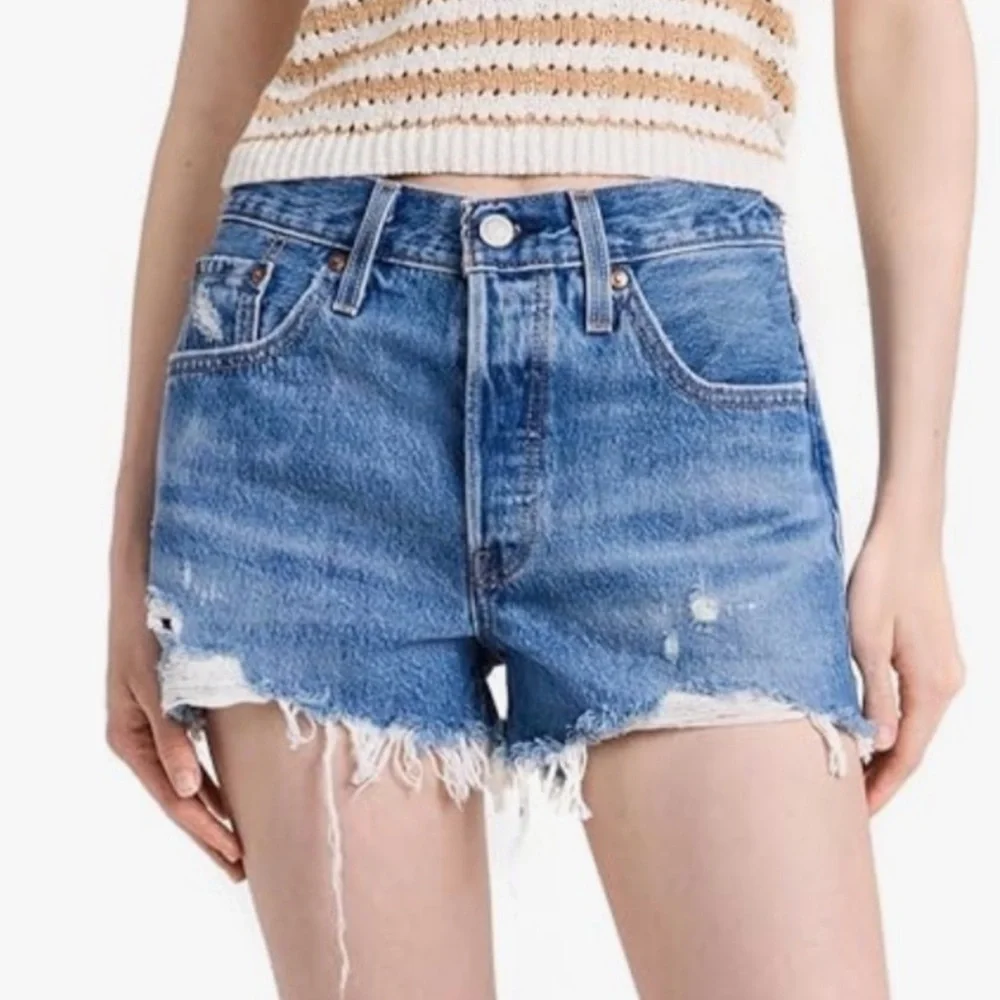 Levis Premium 501 High Rise Original Distressed Raw Hem Jean Shorts Size 30